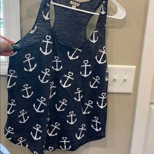 Navy blue tank top with white anchors